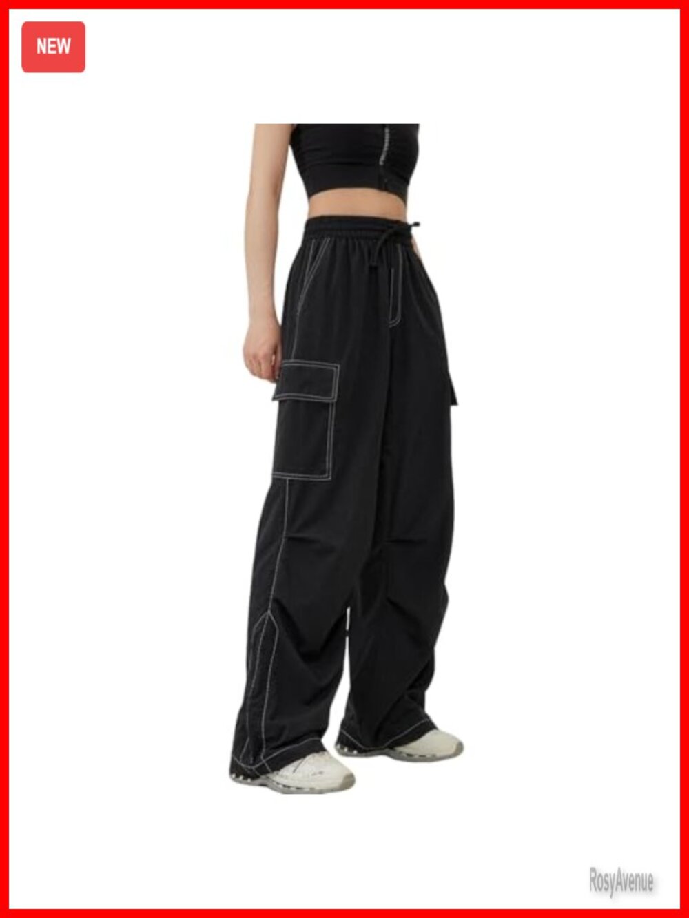 High Waisted Baggy Cargo Pants Y2K Parachute Pants Wide Leg Joggers Streetwear - Picture 4 of 7